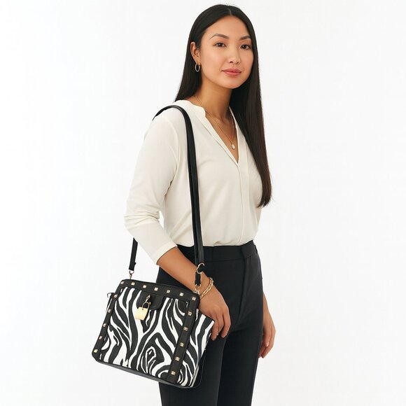 NEW Zebra Studded Handbag - Picture 1 of 3